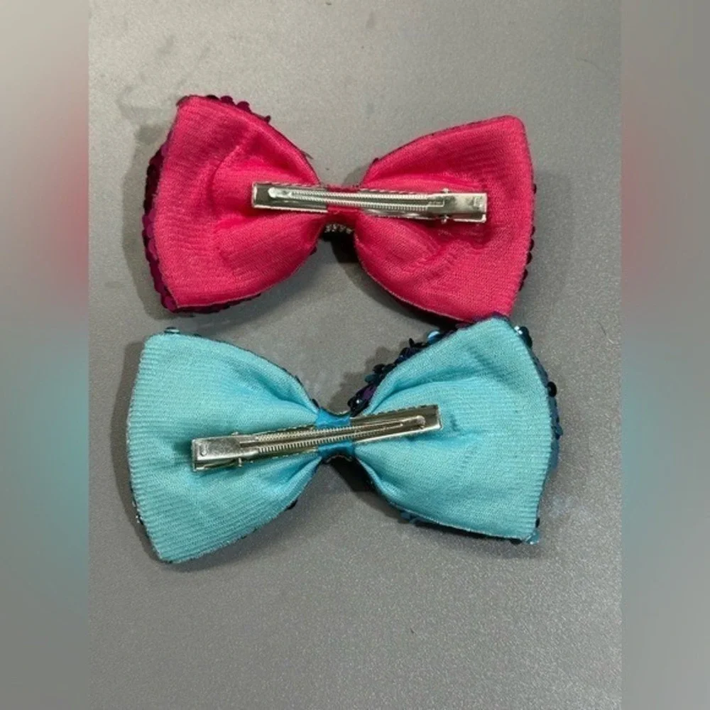 NEW Hair‎ Accessories Bow Clips set of 2 pink blue silver